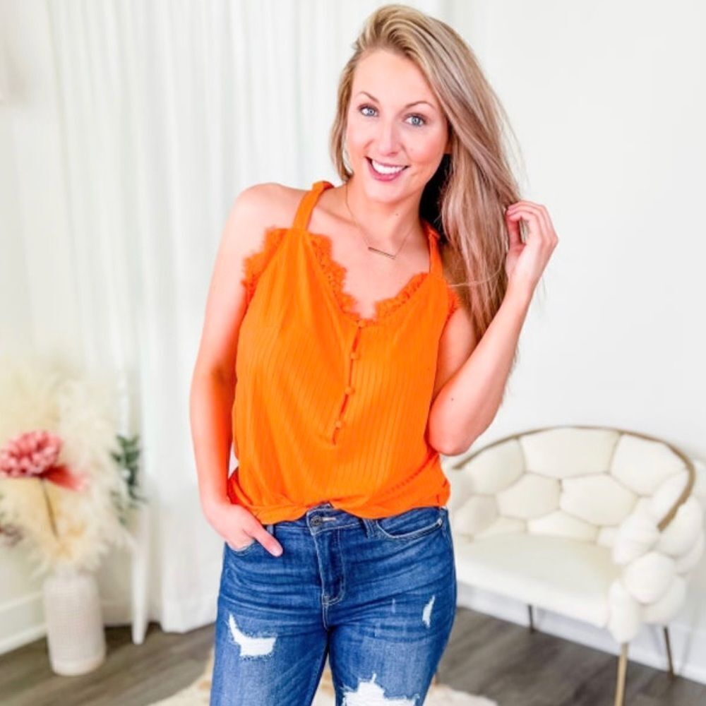 White Birch Orange Lace Detail Racerback Tank Top Ribbed XL
